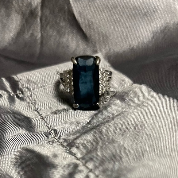 Sapphire gemstone , cubic zirconia large cocktail ring size 10 - Picture 2 of 8